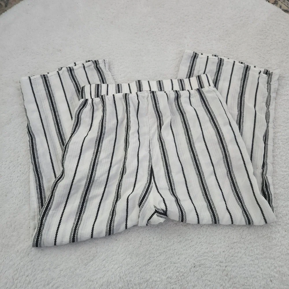 Blue Rain Womens Striped Wide Leg Cropped Pants Black White Linen Blend Medium‎ - Picture 4 of 8